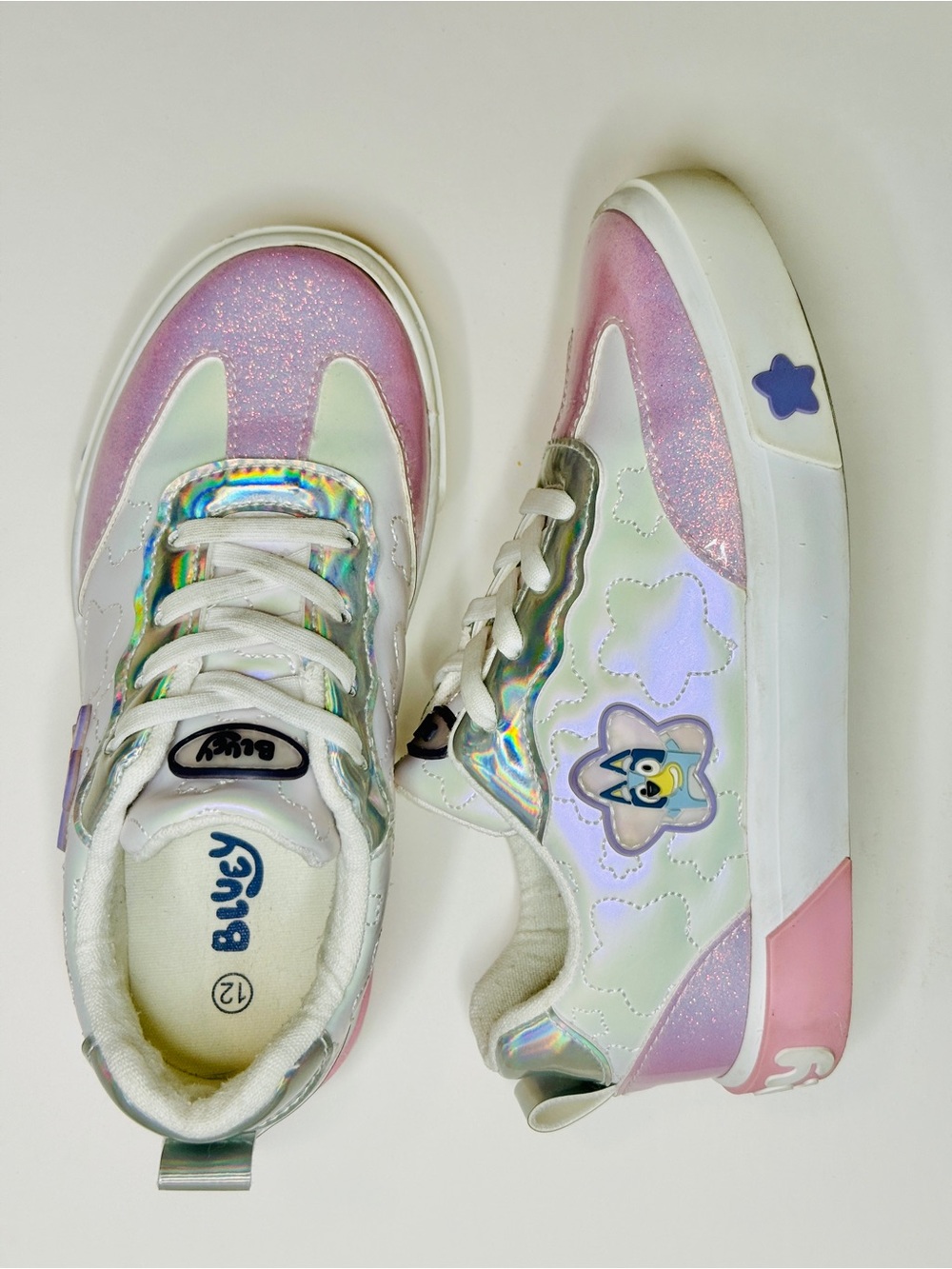 Bluey Girls Sneakers Size 12 Pink Purple Holographic Shoes